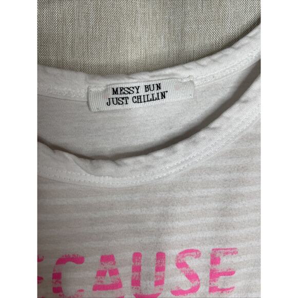 Messy Bun Just Chillin “Because Coffee” Graphic Crop Tee Pink Embroidery-Medium - Picture 2 of 7